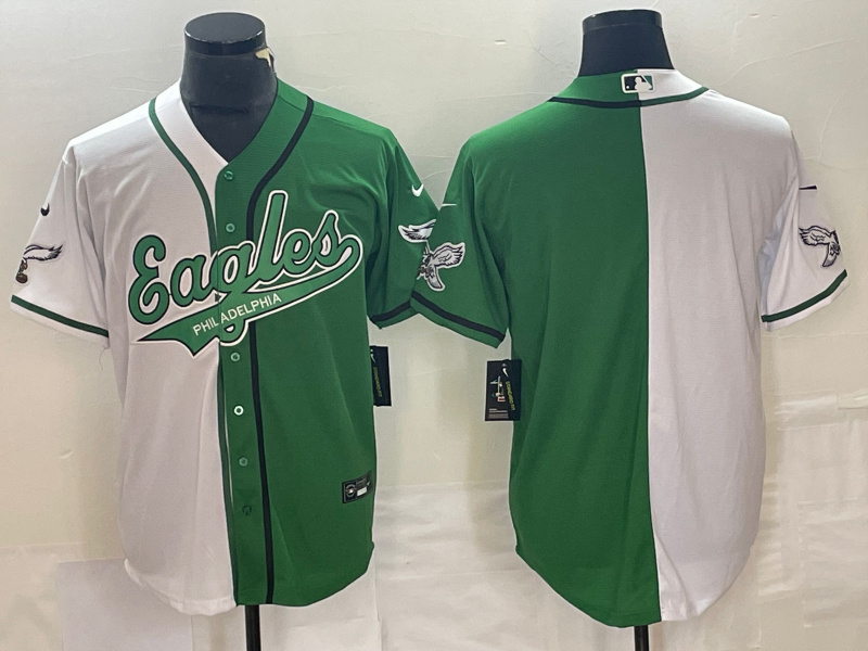 Men's Philadelphia Eagles Blank Green/White Split Cool Base Stitched Baseball Jersey Men's Philadelphia Eagles Blank Green/White Split Cool Base Stitched Baseball Jersey